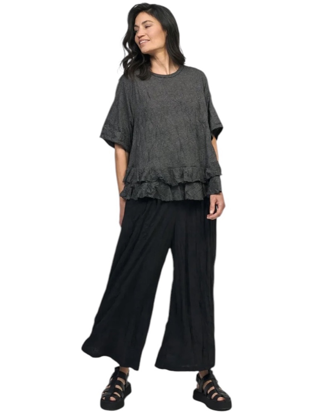 Alembika Meditation Lounge Pants Black Crinkle Wide Leg NWT Size 6 US 16 - 18